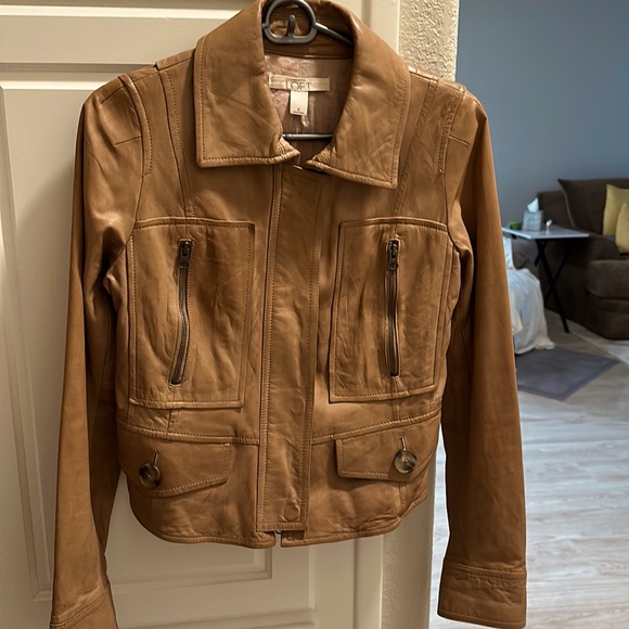 Ann Taylor loft camel color Leather jacket - Picture 1 of 10